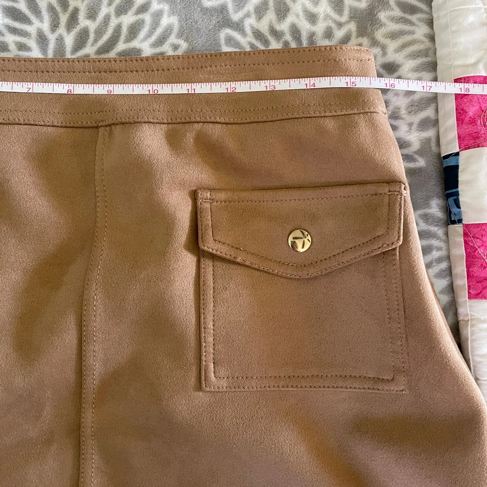 Philosophy Tan Suede A Line Mini Skirt Size 10 Retro Western Chore Soft Girl Med - Image 5
