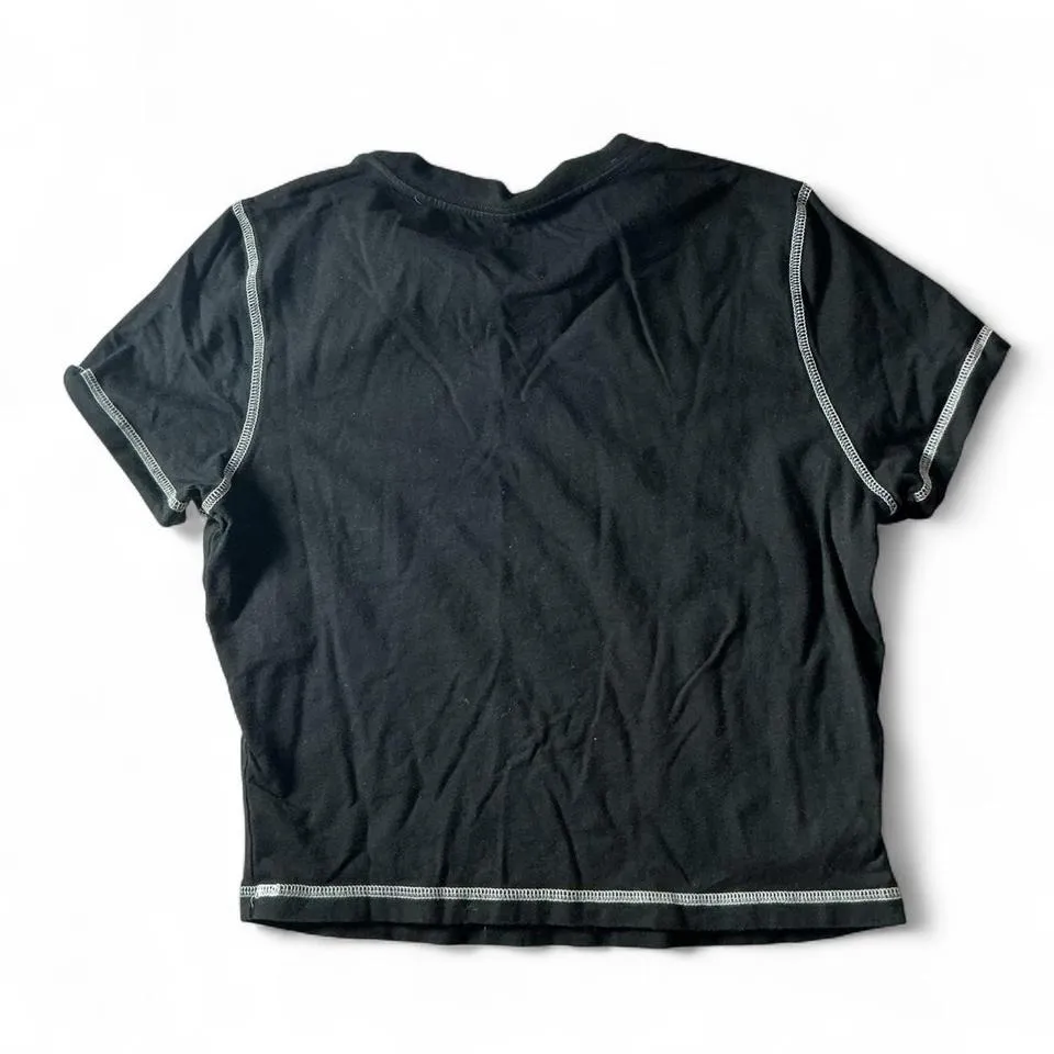 True Religion Brand Jeans Cropped Black‎ Graphic T-Shirt White Stitching - Image 2