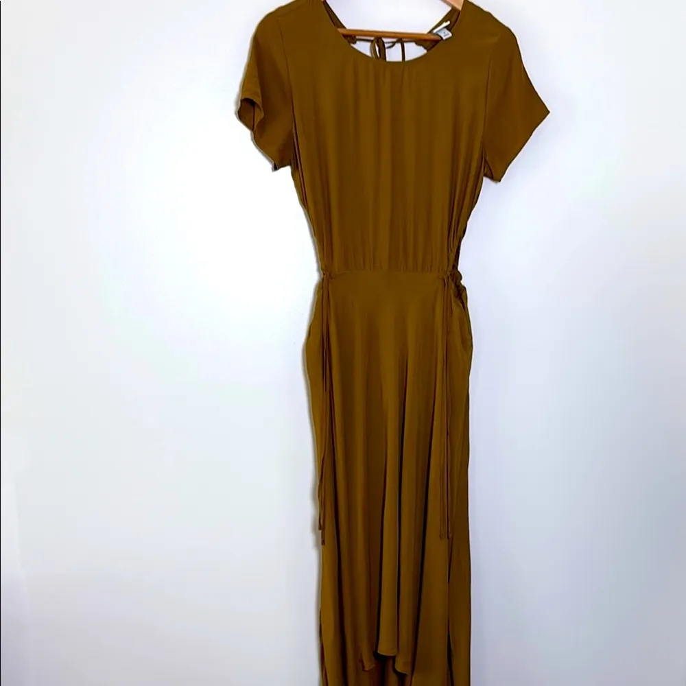 A New Day Brown Midi Dress Lightweight Cutout asymmetrical Hem Tie Back Size M - Image 2