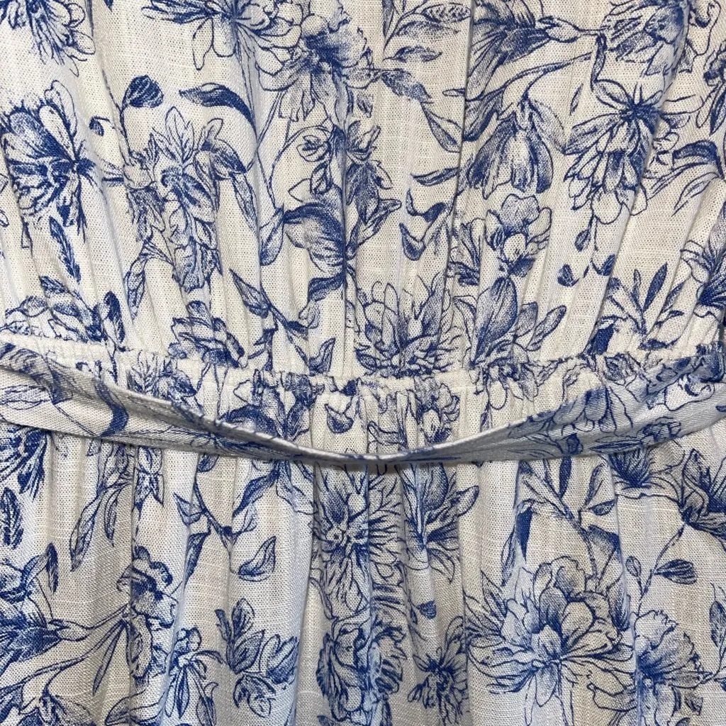 Monteau Blue and White V-Neck Flutter Sleeve Sundress - Image 7