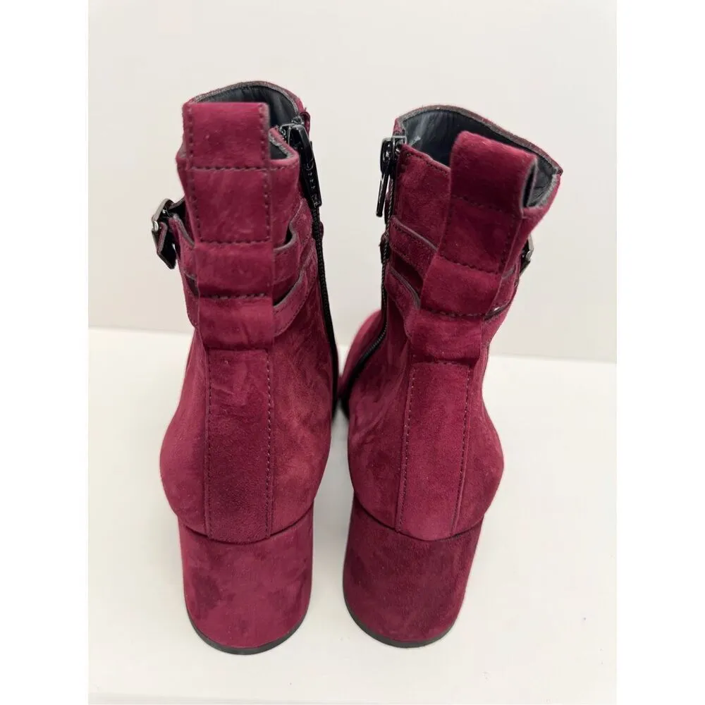 Paul Green Boots Size 7US Burgundy Sydney Italian Leather‎ Block Heel Side Zip - Image 6