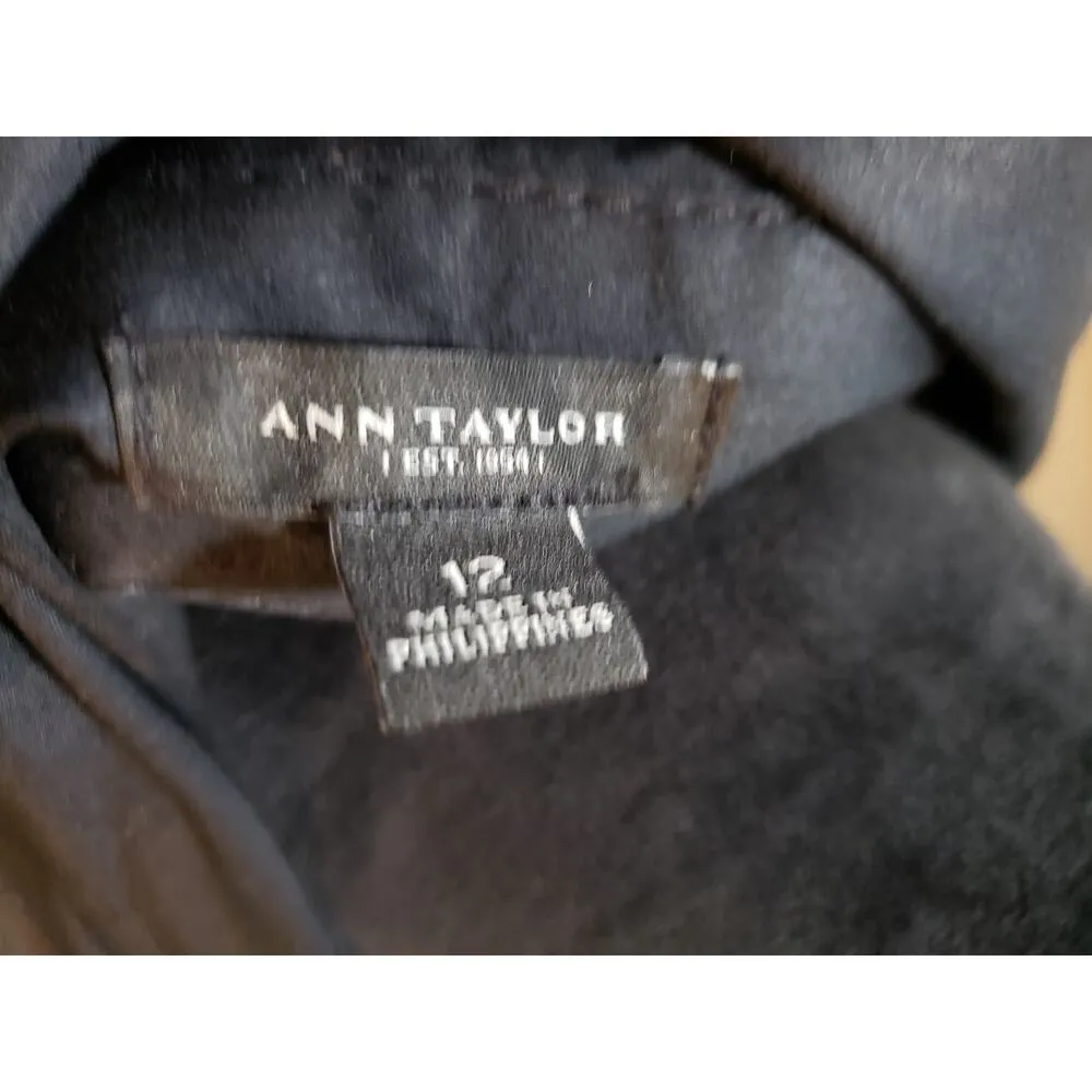 Ann Taylor Jacket Dress Womens 12 Black Stretch Tie Waist Sleeveless Notch Lapel - Image 3