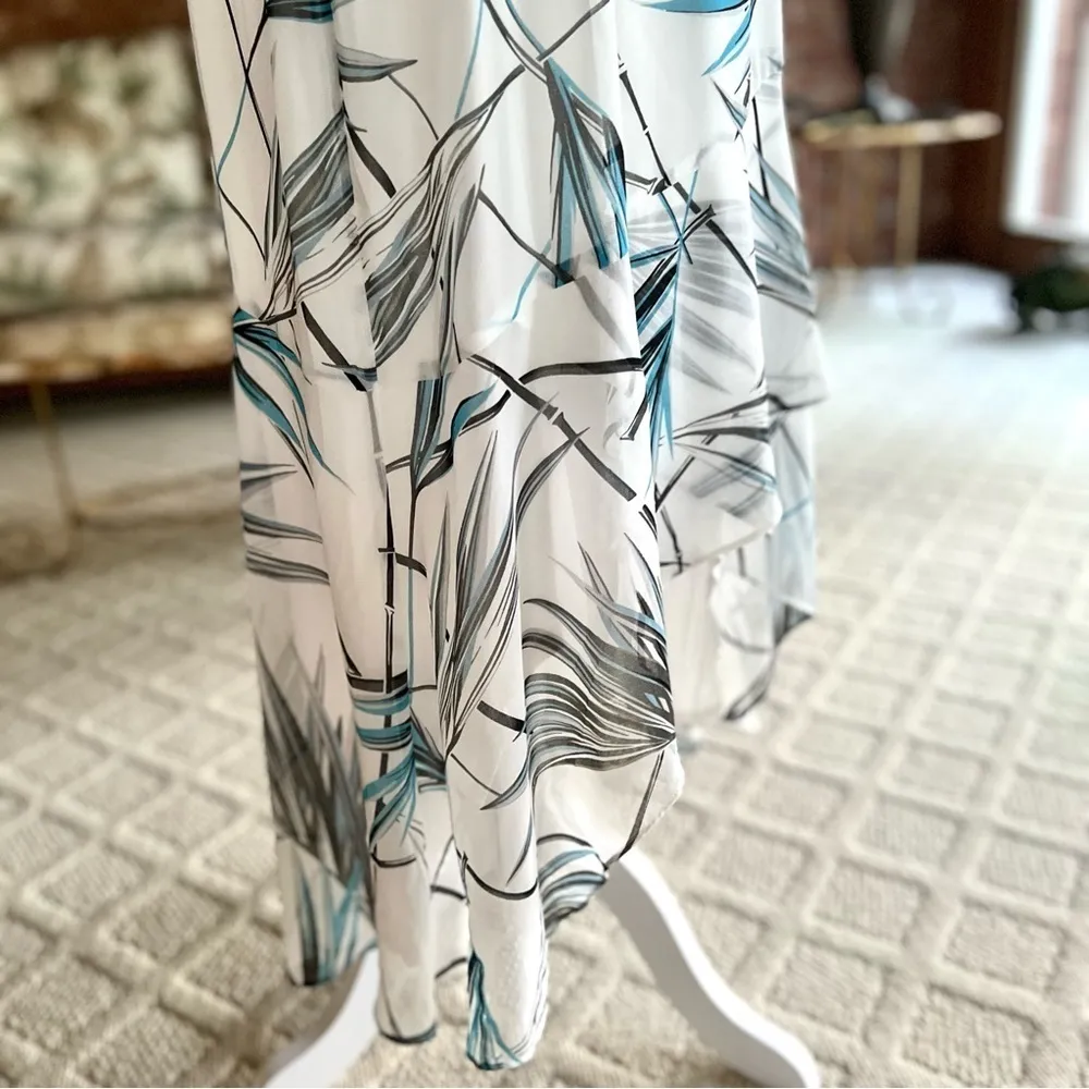 WHBM Dress Maxi White Bamboo Print Hi Low Blouson 4P Cocktail Party Chic Trendy - Image 16