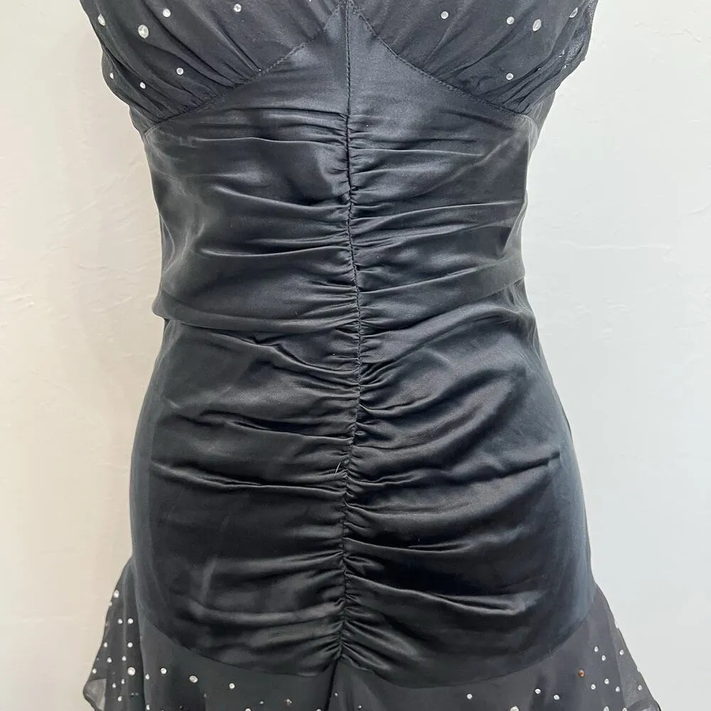 Vtg Betsey Johnson Evening Sz 6 Silk Dress Whimsigoth Tiered Bling Sexy Ruched - Image 4