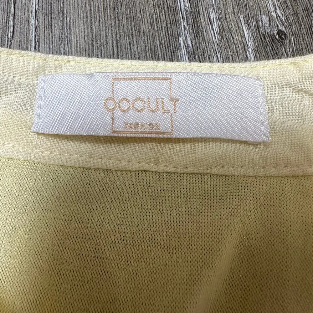 Occult Fashion Cream Button Front Long Sleeve Gathered Waist Dress - Image 5