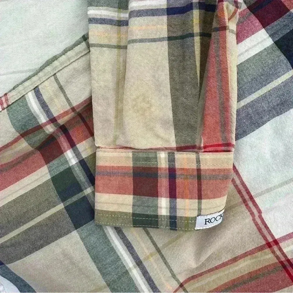 Rockies Tan Plaid Button Down Shirt size M Size M - Image 3