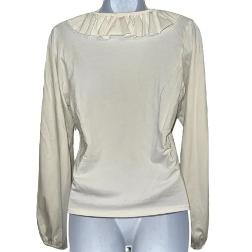 NATION LTD LOS ANGELES Giorgio Long Sleeve Ruffled Trim Top in Porcelain NWT XS‎ - Image 6