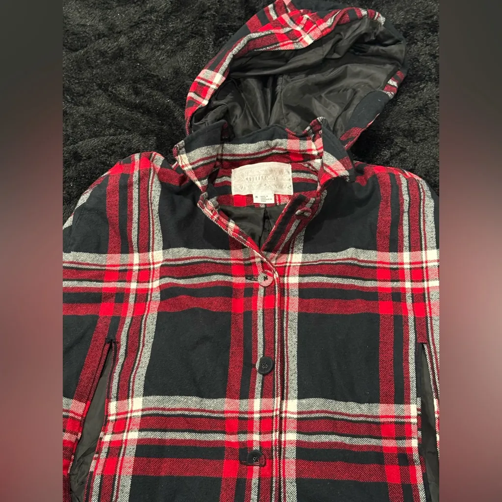 Cooperative Red and Black Plaid Hooded Cape - Image 9