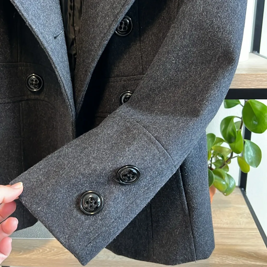 Giacca Button Front Wool Blend Heavy Weight Pea Coat w/Hood & Pockets, S Gray - Image 5