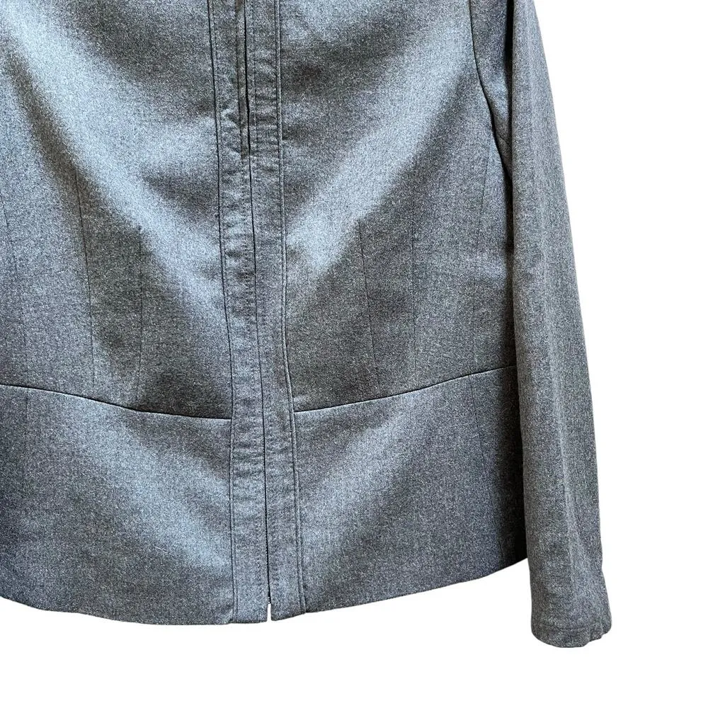 Talbots Gray Italian Flannel Wool Blend Zip Up Collarless Jacket Size 10 - Image 3