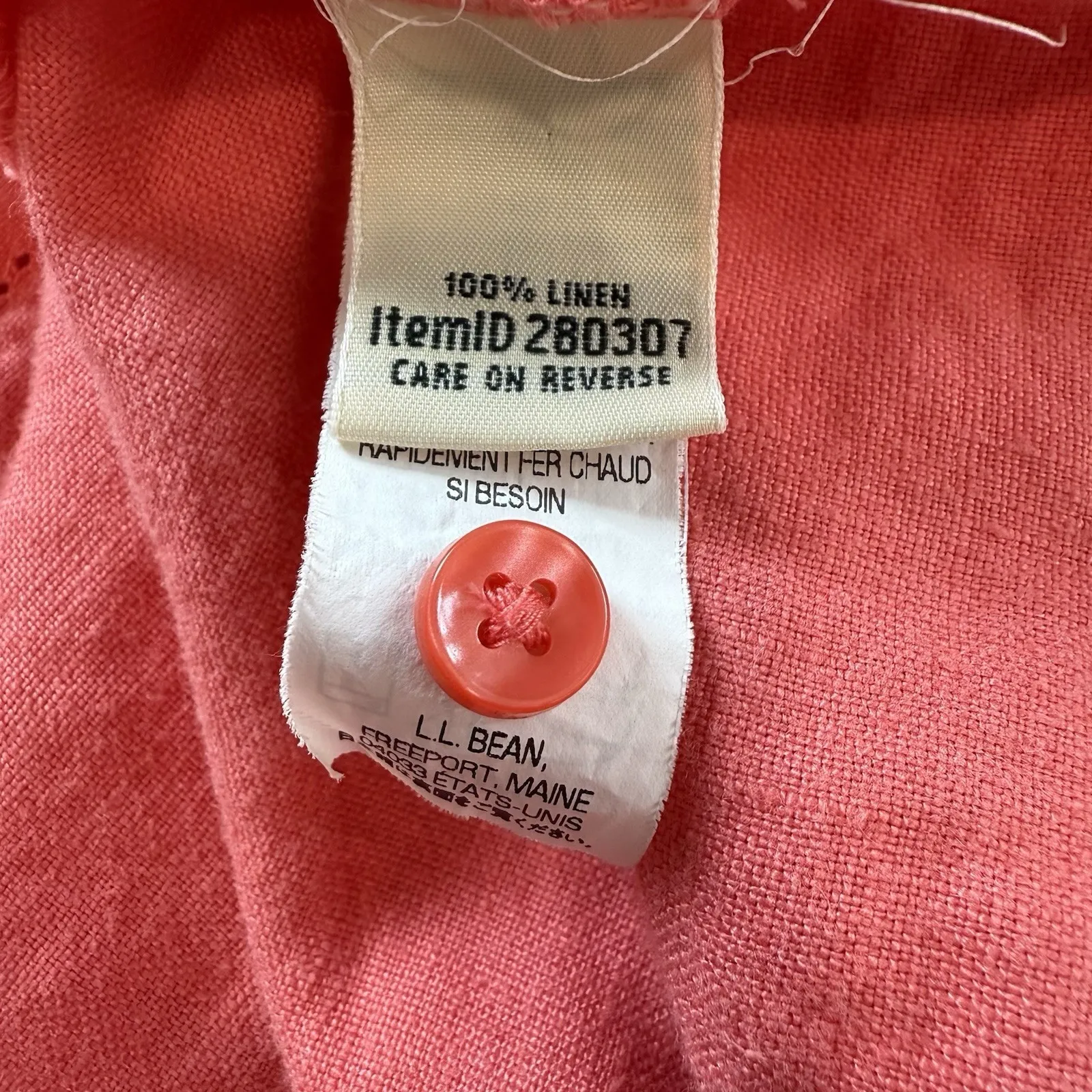 LL Bean Coral Pink Linen‎ Sleeveless A Line Button Dress Size 12 - Image 7