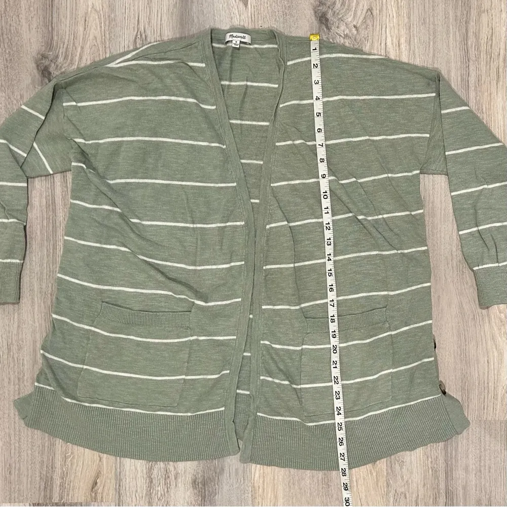 Madewell Stripe Marlton Side-Button Sage Green Oversized Cardigan Sweater Size M - Image 2