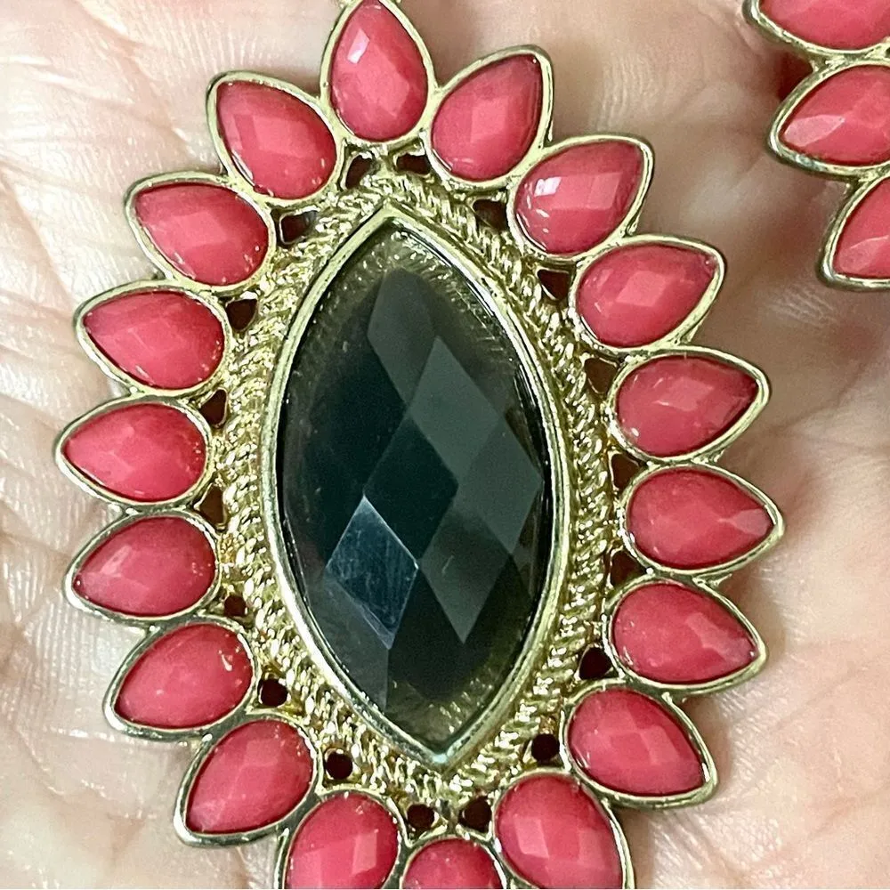 AMI gold tone brown and rose beaded statement earrings - Image 14