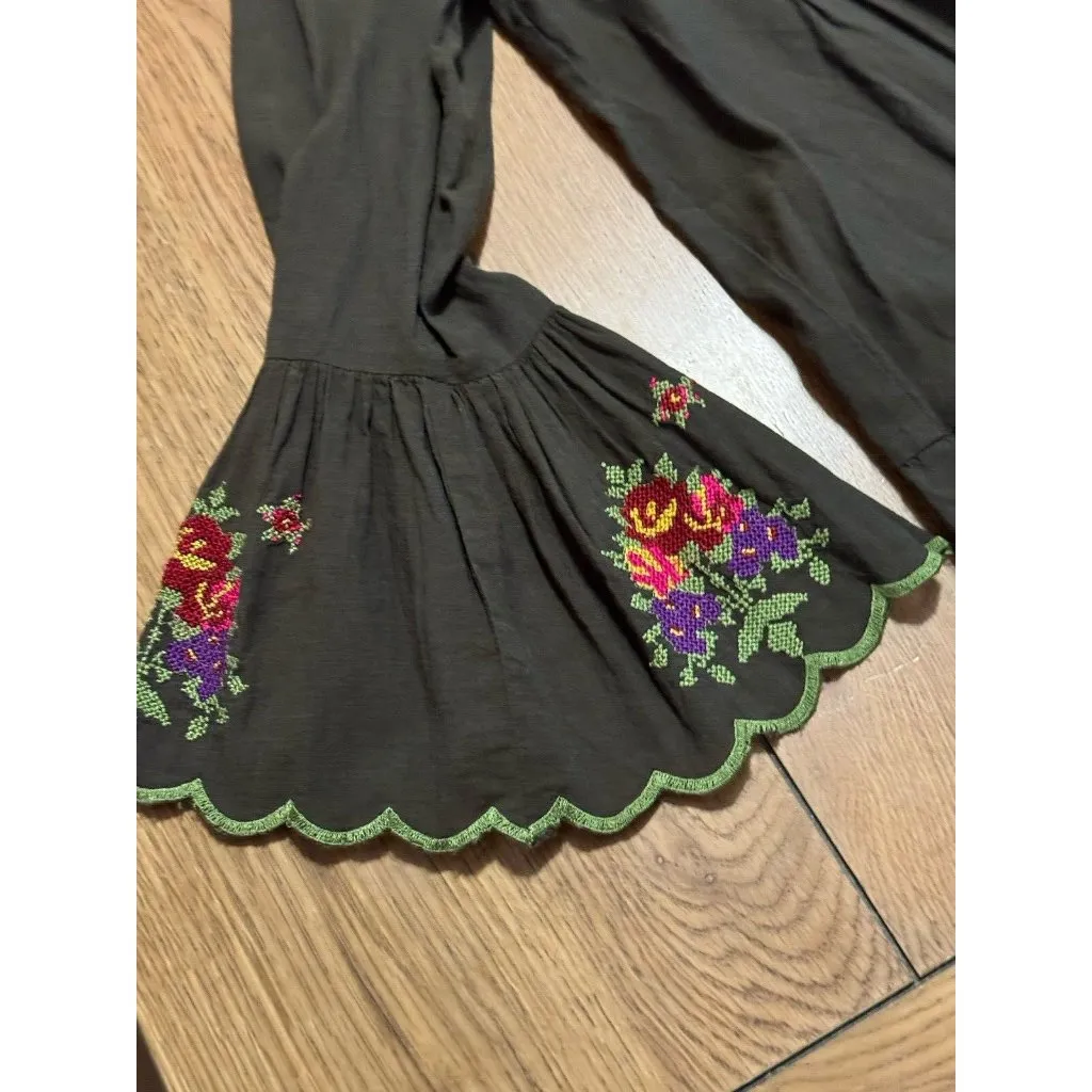 Uncle Frank‎ Anthropologie Embroidered Floral Boho Dress Cottagecore Hippie Sz M - Image 10