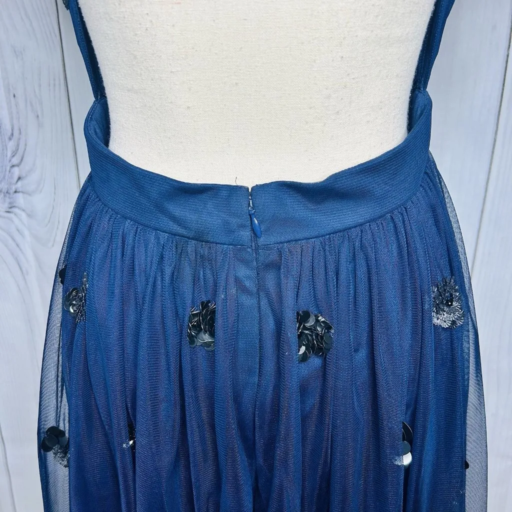 Gianni Bini A-Line Flare Dress Navy Sequin Mesh Tulle Open Back Sz 6 - Image 13