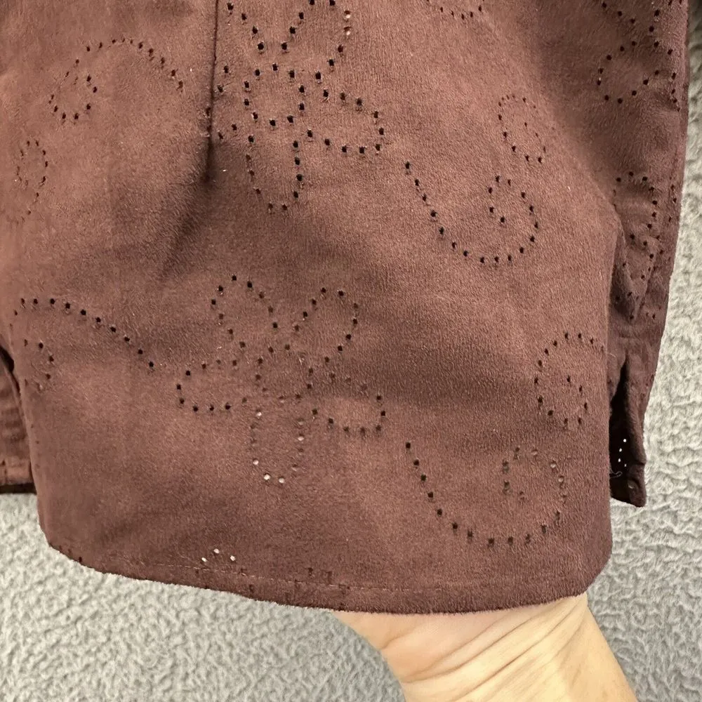 Vintage Sag Harbor Faux Suede Button Up Shirt Eyelet Grunge Western Retro Size L - Image 2