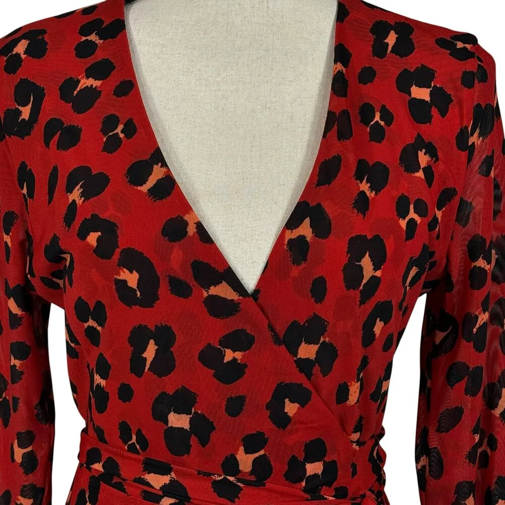 Cabi Outlet Large Siren Midi Wrap Dress Leopard Print V-Neck Stretch Long Sleeve - Image 2