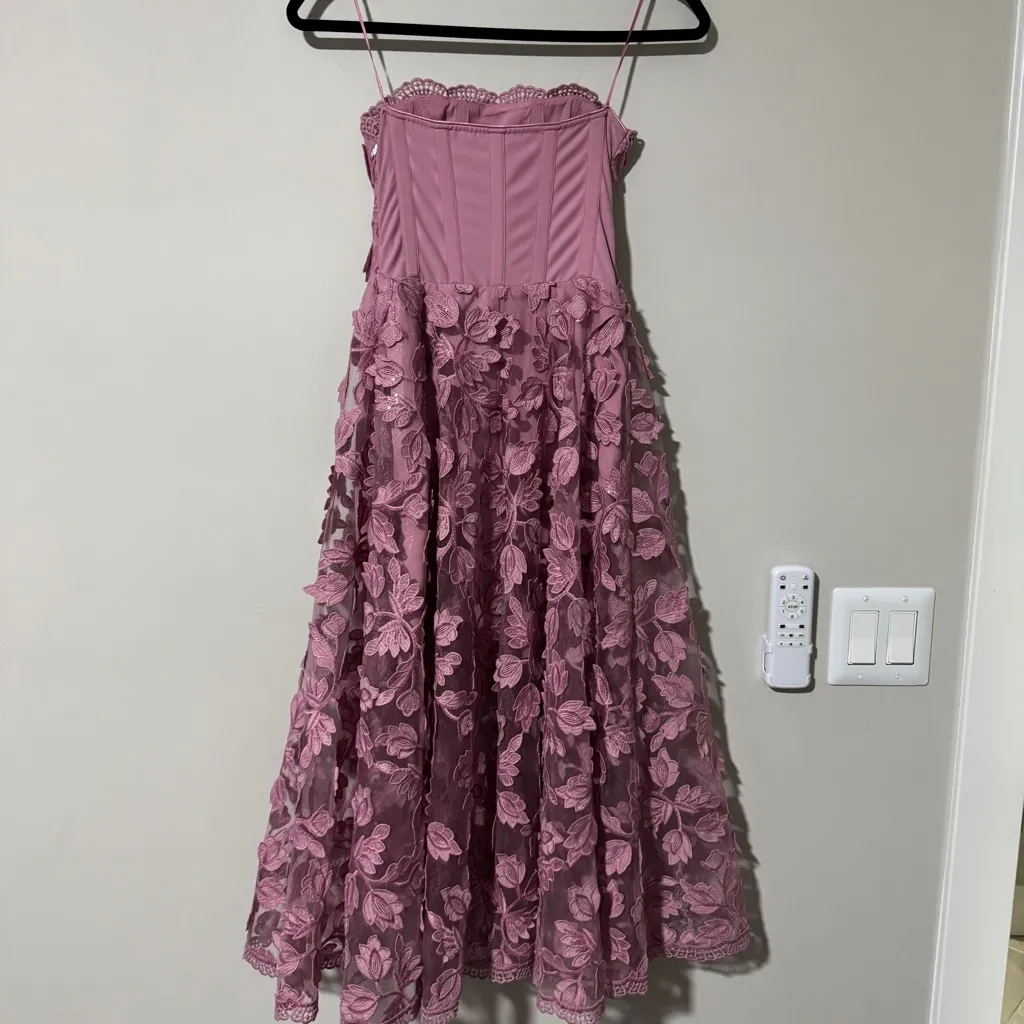 Helsi‎ Florence Strapless Floral Sequin Pink Orchid Dress XS Midi 3D Applique - Image 7