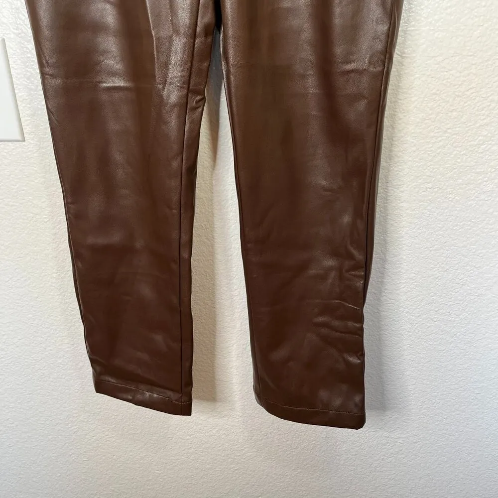 DKNY Jeans Brown Faux Leather Elastic Waist Pull On Pants Size M - Image 4