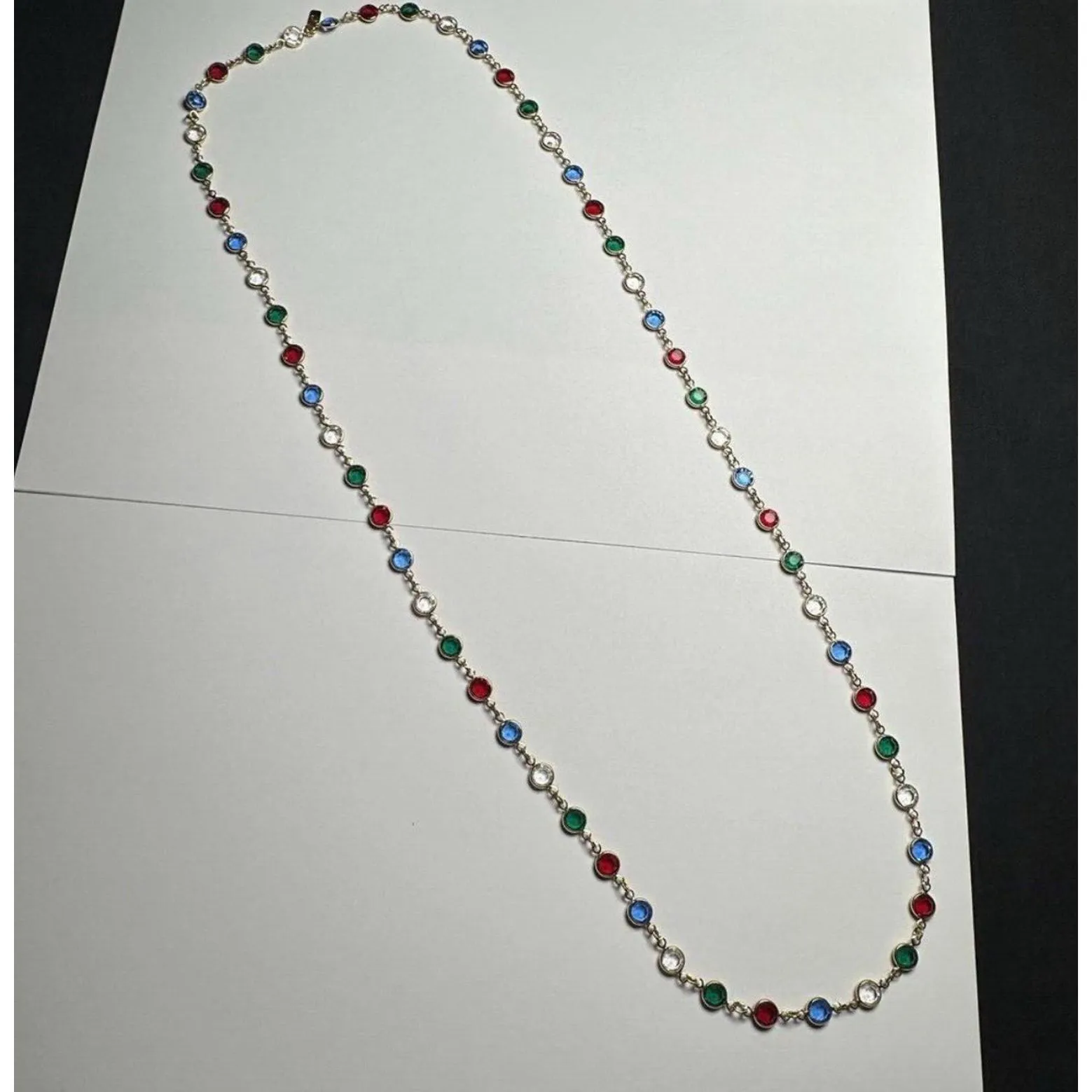 Swarovski Crystal (Swan Signed) Colorful Red Green Blue Clear Gold Tone Necklace - Image 7