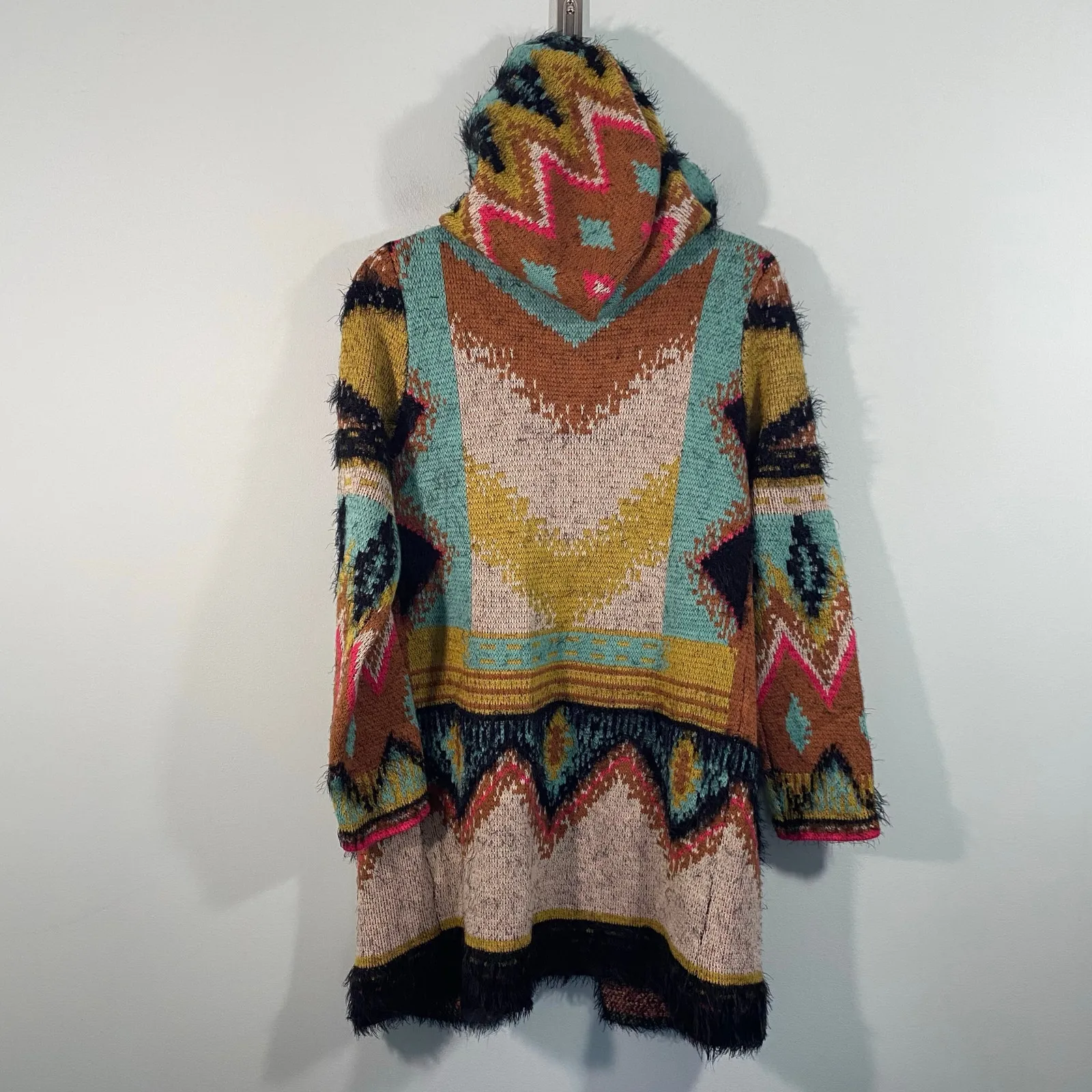 Maxsport Multicolor Aztec Southwestern Boho Eyelash Knit Hooded Cardigan Size S - Image 9