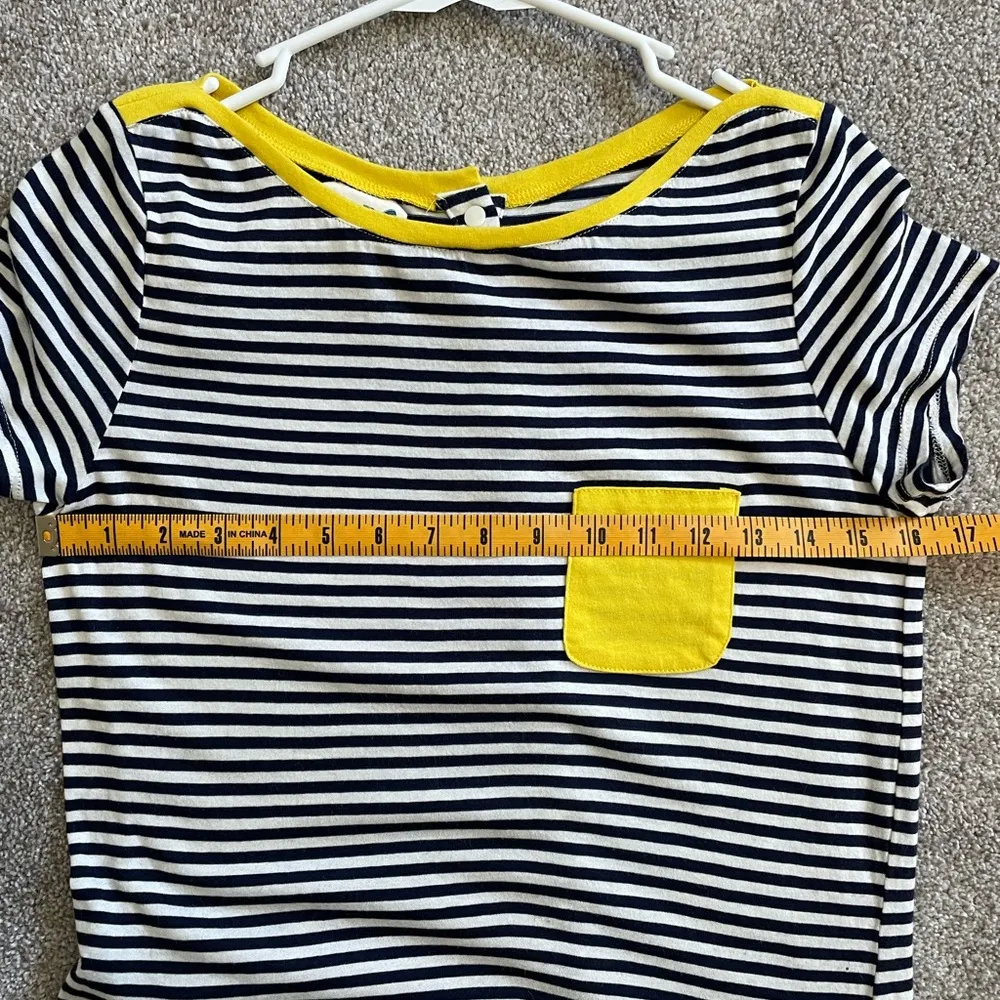 Tommy Girl Juniors Navy & White Blouse w Yellow Pocket Buttons Along Back SZ M. - Image 7