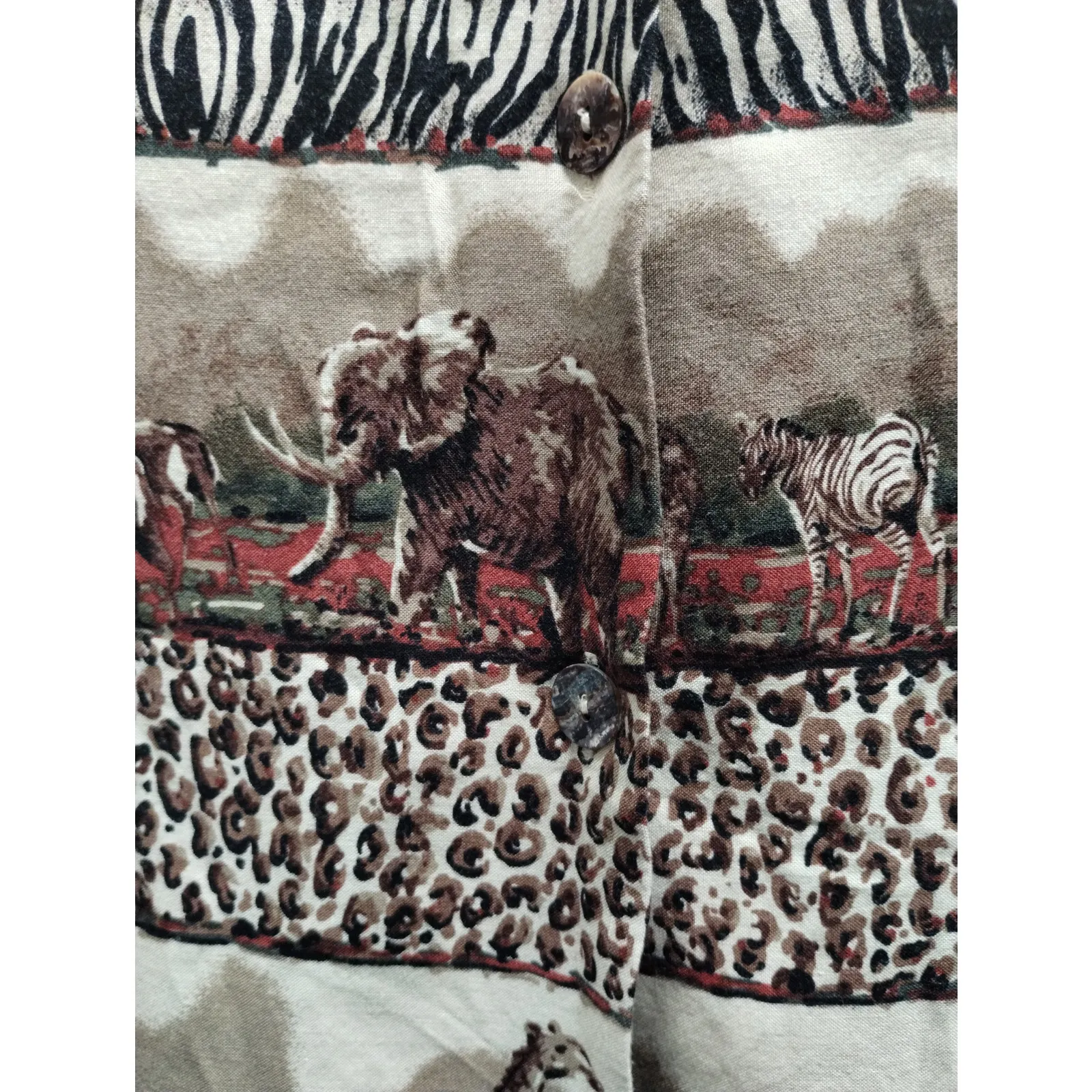 Vintage Another Thyme Plus Size 18W Wild Animals African Safari Button Up Shirt Brown - Image 5