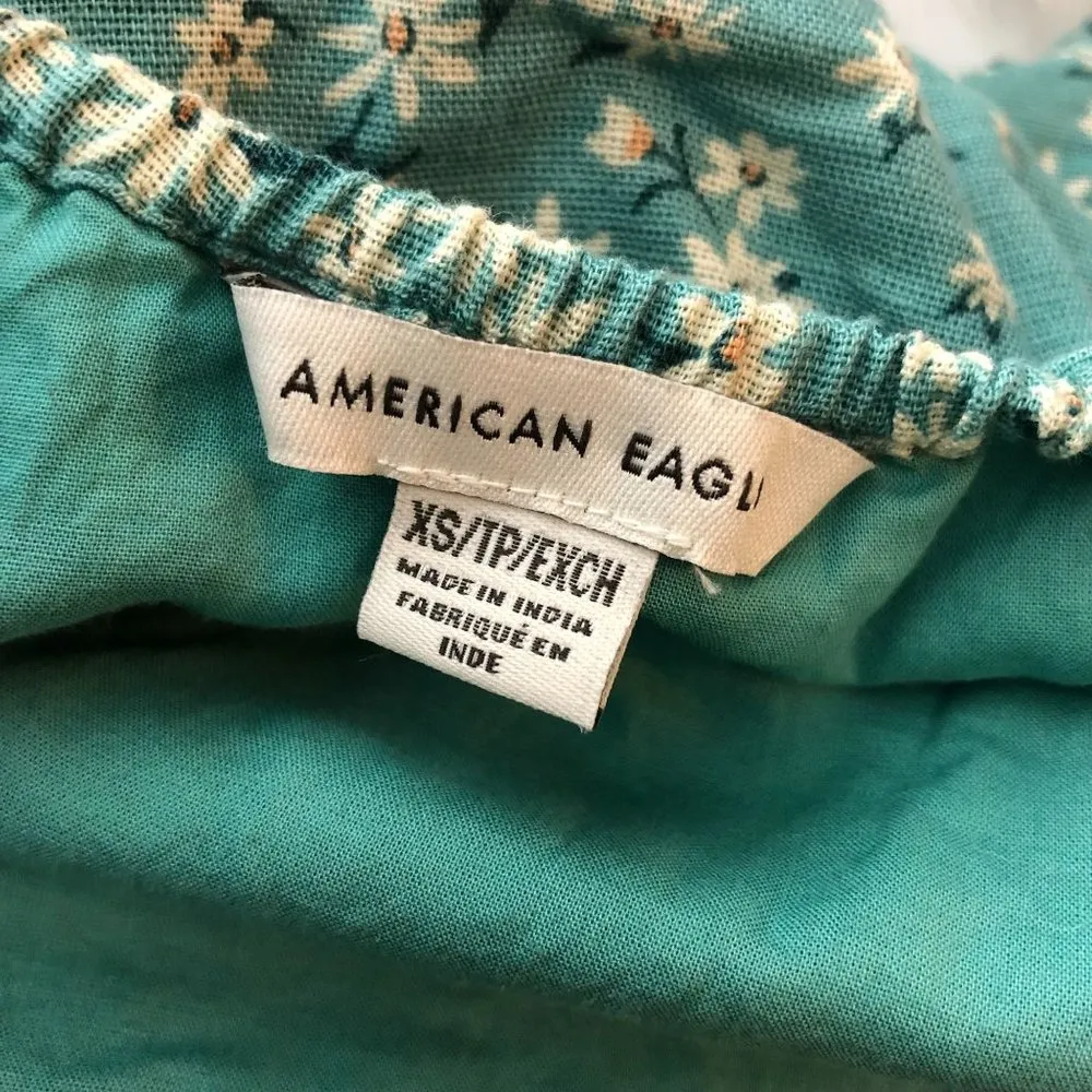 American Eagle Womens Mini Dress Open Back Floral Sleeveless Aqua Green XS - Image 3