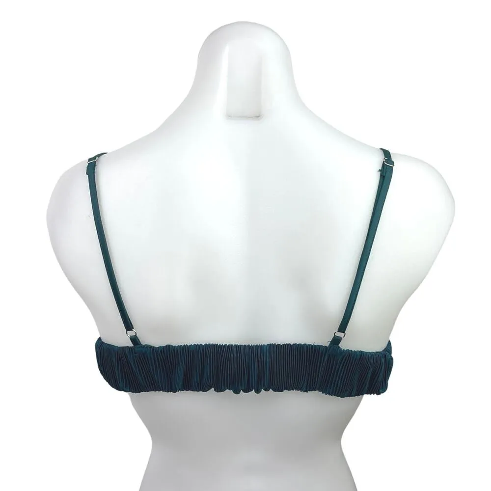 12th Tribe Blue Rib Velvet Velour V-neck Sleeveless Crop Corduroy Bra Tank Top S - Image 3