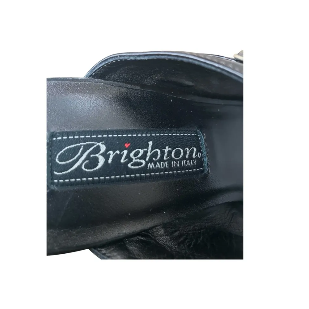 Brighton Rubens Krinkle Black Leather Medallion Mules . size 8 M. - Image 8