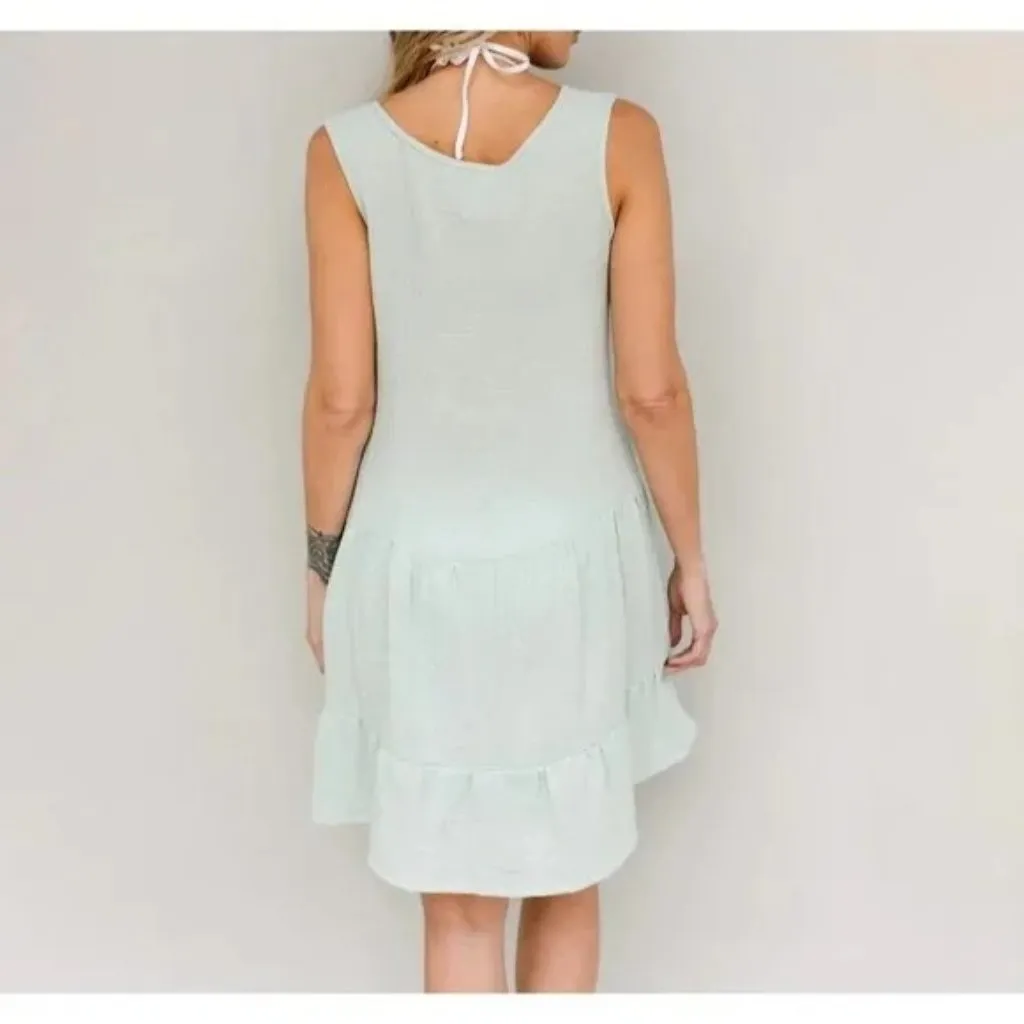 J Valdi Cozumel Ruffle Dress Swim Cover Cotton Gauze Pockets Light Green L Size L - Image 2