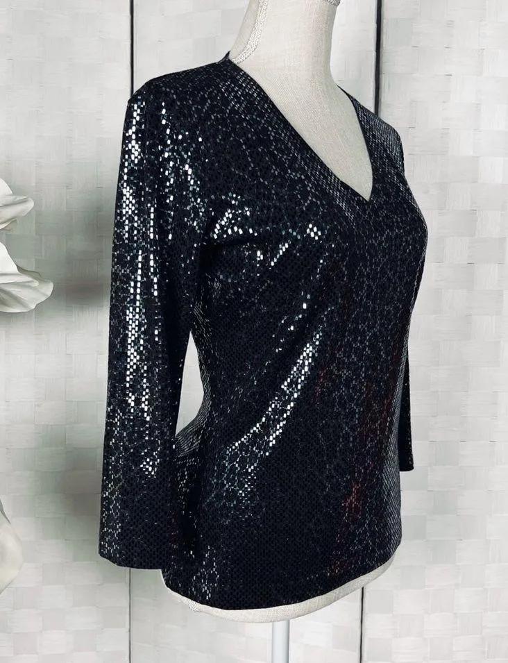 St John Black Metallic Sequin Blouse - Image 4