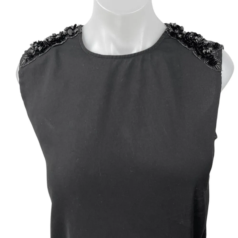 Mango Suit Black Floral Beaded Embellished Sleeveless Tank Blouse Top Size S - Image 4