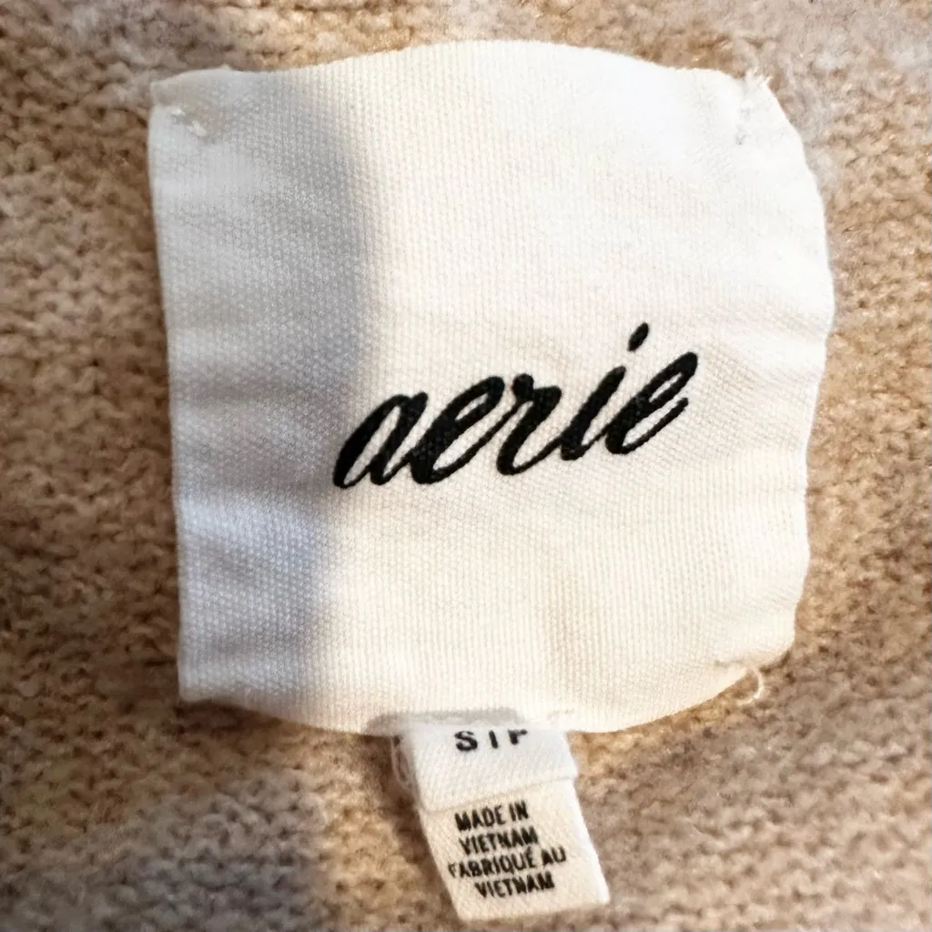 Aerie Unreal V Neck Sweater‎ Exposed Seams Oversized Sweater Women's Small Beige - Image 4