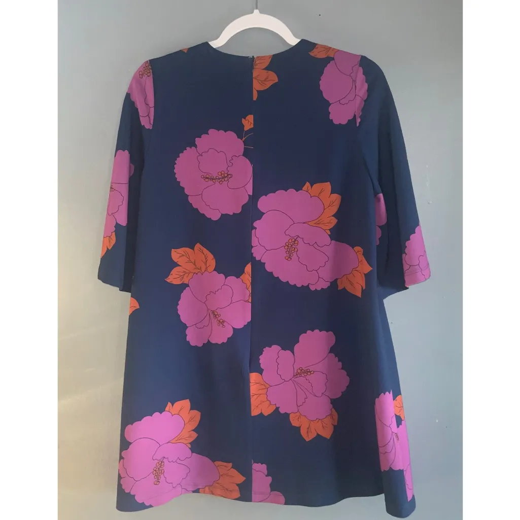 Dodo Bar Or Navy Lilac Orange Tunic Floral Design 1/2 Sleeve Contemporary M Blue Size M - Image 3