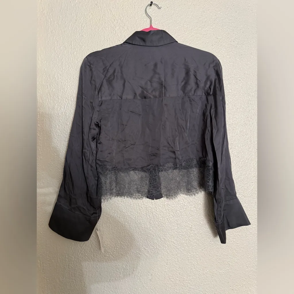 By Anthropologie Cropped Lace Pajama Top in carbon color gray size XS NWT - Image 7