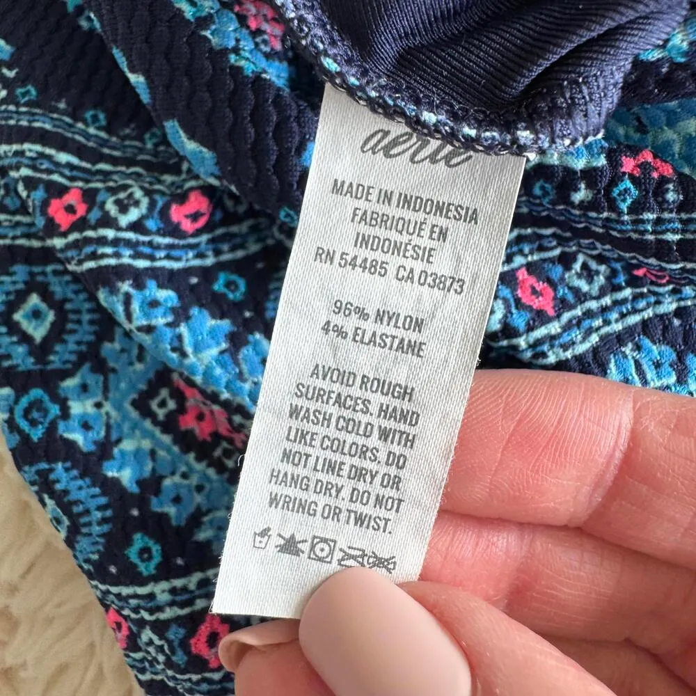 Aerie Navy Blue Patterned One-Piece Swimsuit - Size S - Image 4
