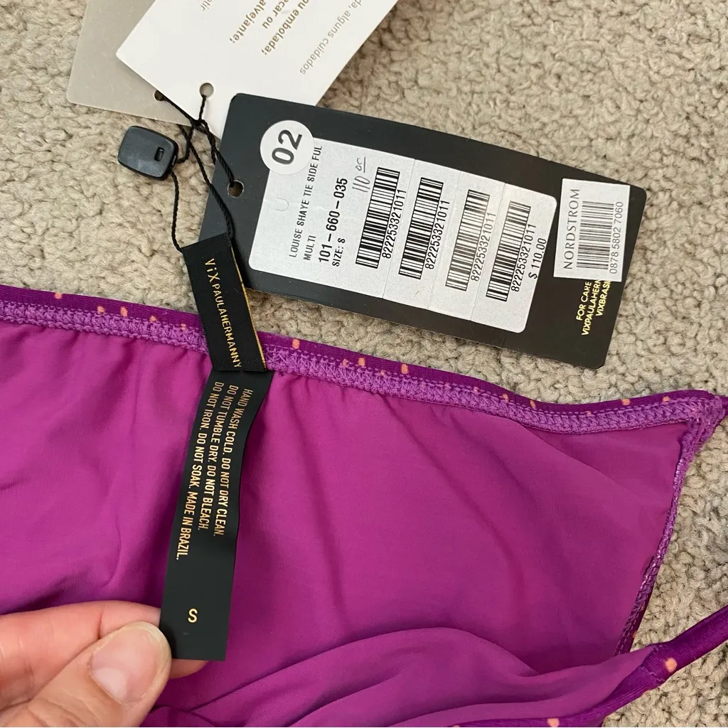 Vix Paula Hermanny Louise Shaye‎ Tie Side Bikini Bottom Magenta Polka Dot S Purple - Image 5