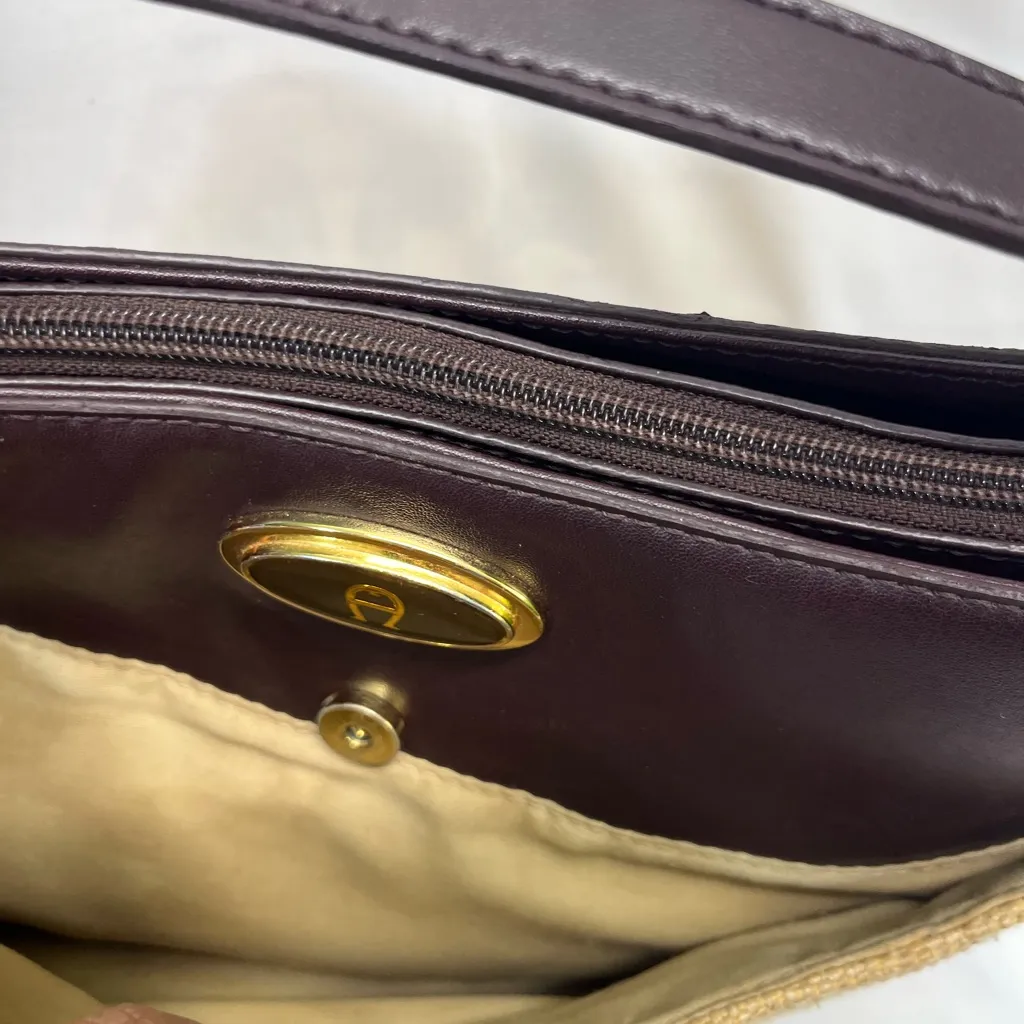 VTG ETIENNE AIGNER‎ WOVEN JUTE/LEATHER PURSE ADJUSTABLE STRAP 12x7x4 PREOWNED - Image 4