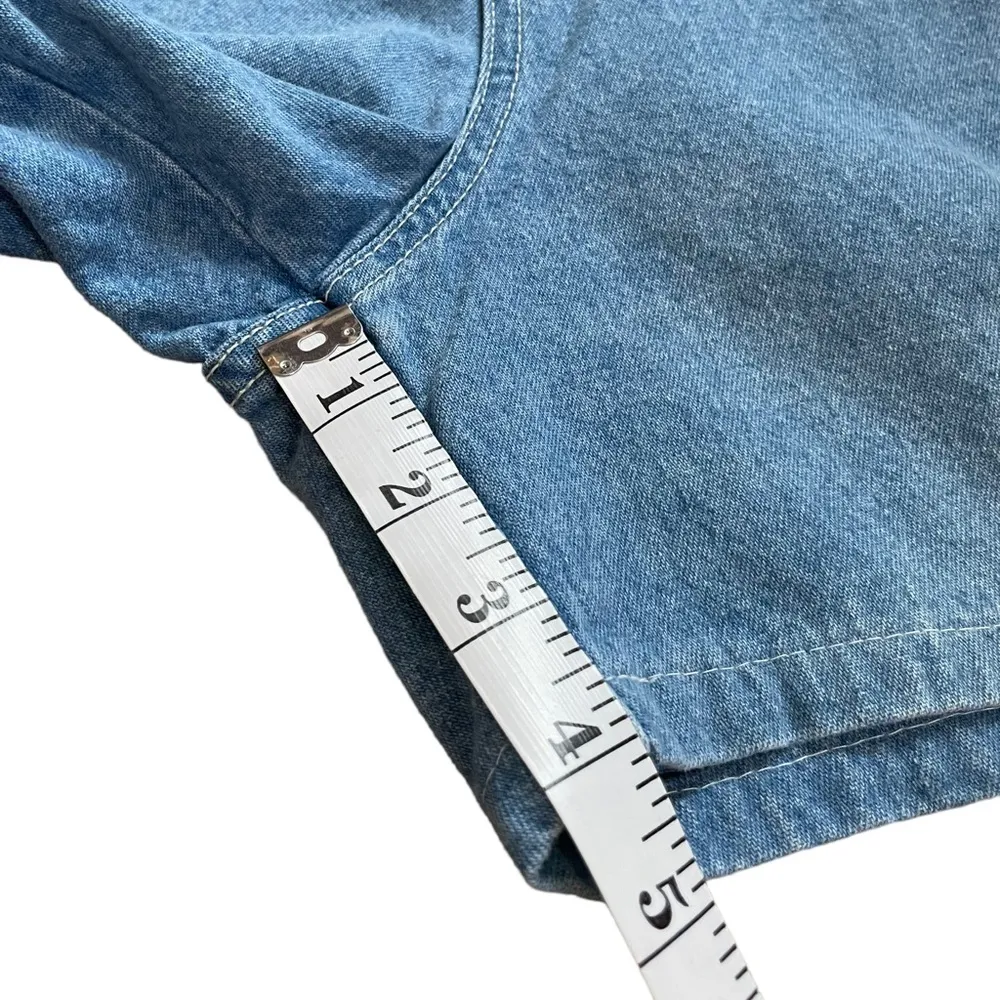Vintage E.N.U.F Blue Denim Jeans Cargo Short Overalls Women’s Size Medium - Image 3