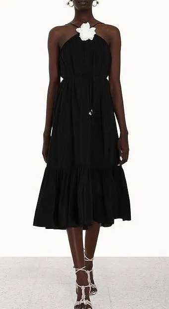 knee length dresses for ladies Zimmermann High Tide open-back ruffled floral-print linen midi dress s   Lizzie Lend