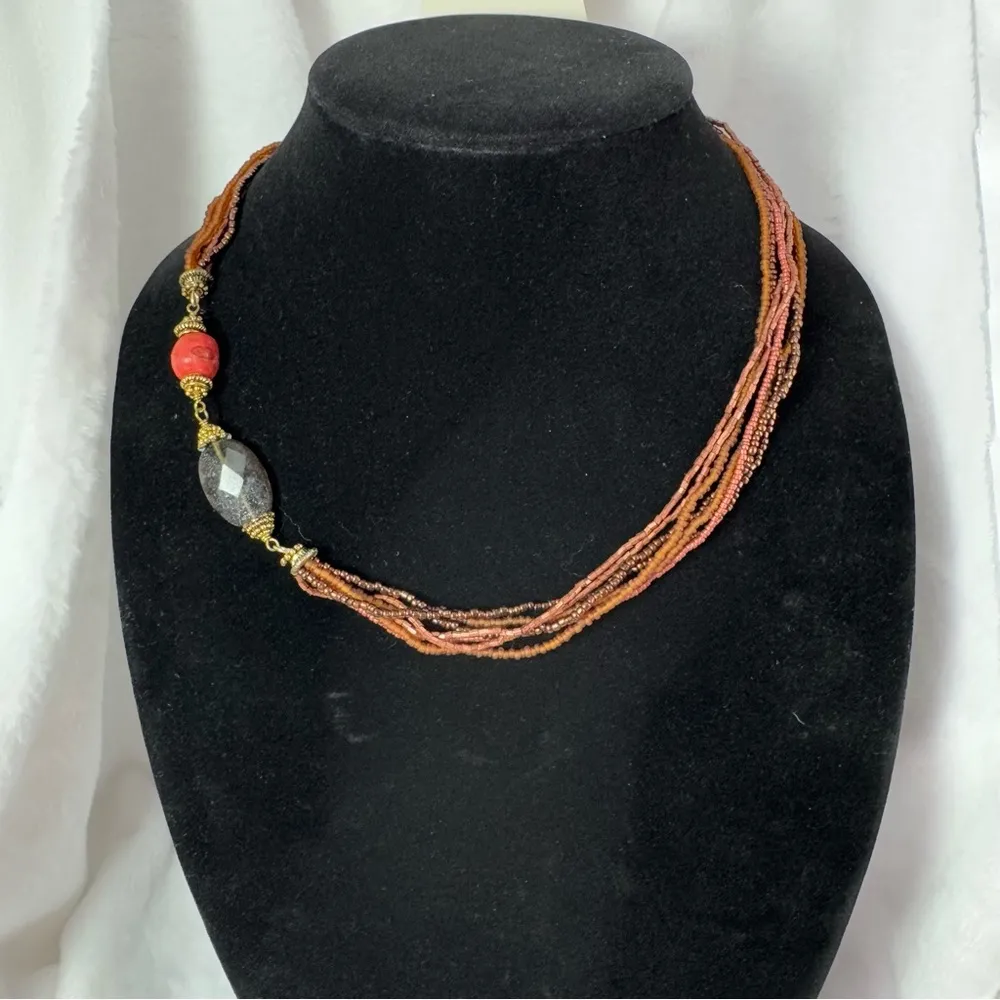 Coldwater Creek Side Stationed Beaded Multi Strand Necklace Genuine Stones - Image 2