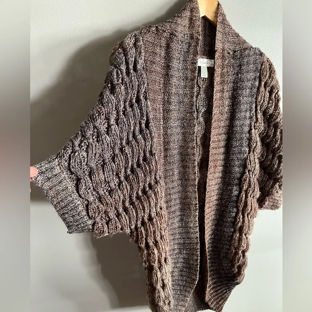 Dressbarn Metallic Open Knit Cardigan M Brown Ombre Cocoon Sleeve Sweater - Image 4