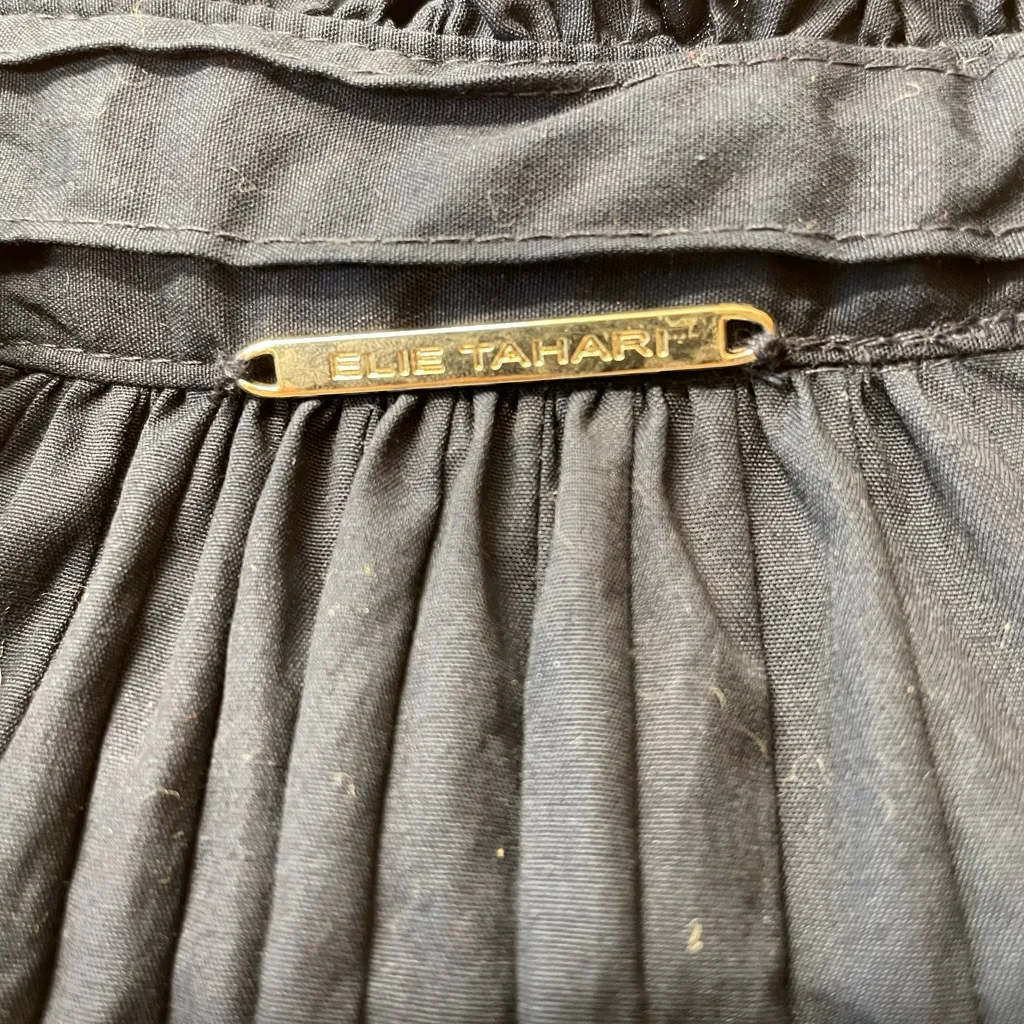 Elie Tahari Navy Pleated Long Sleeve Midi Dress Cottagecore | Size Small - Image 7