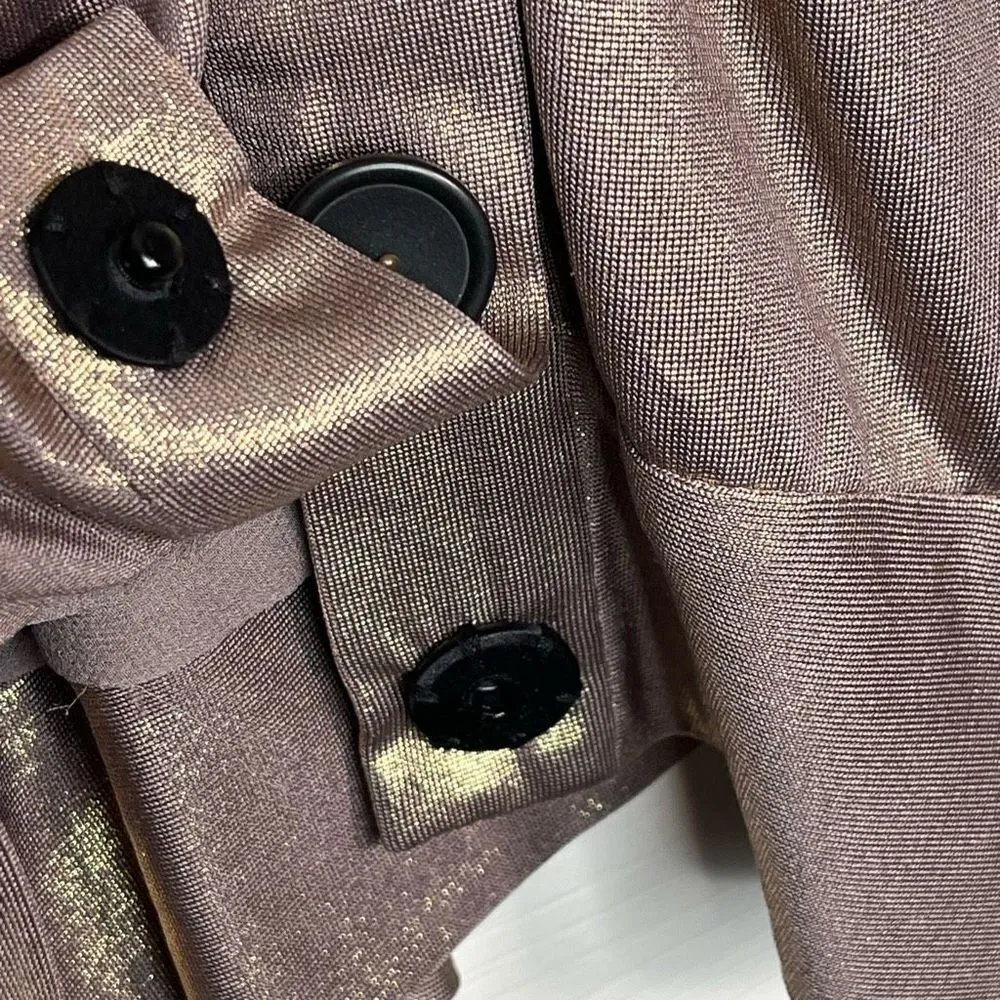 3.1 Phillip Lim Sz M Metallic Silk Snap Up Suit Jacket Bronze Rose Gold - Image 11