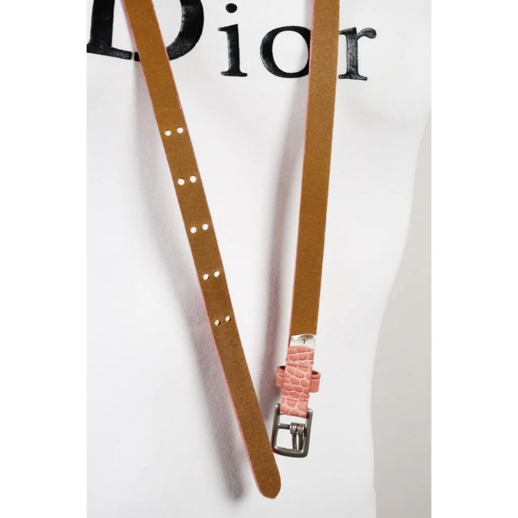 Abercrombie & Fitch Pink Coral Alligator 100% Genuine Leather Belt US Large - Image 8