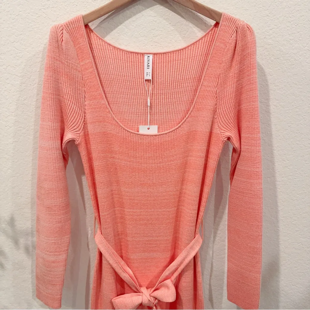 Kivari Valerie Rib Scoop Neck Midi Dress in Fine Rib US 6 NWT Orange - Image 3