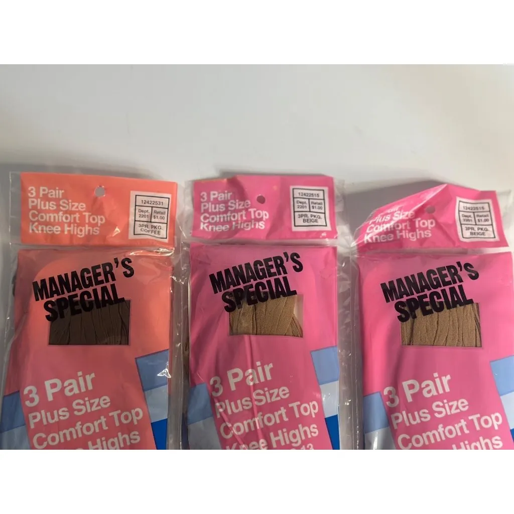 VTG Plus Size Knee Highs – 3 Pairs Comfort Top Hosiery (Fits Sizes 10–13) Manage Tan - Image 3