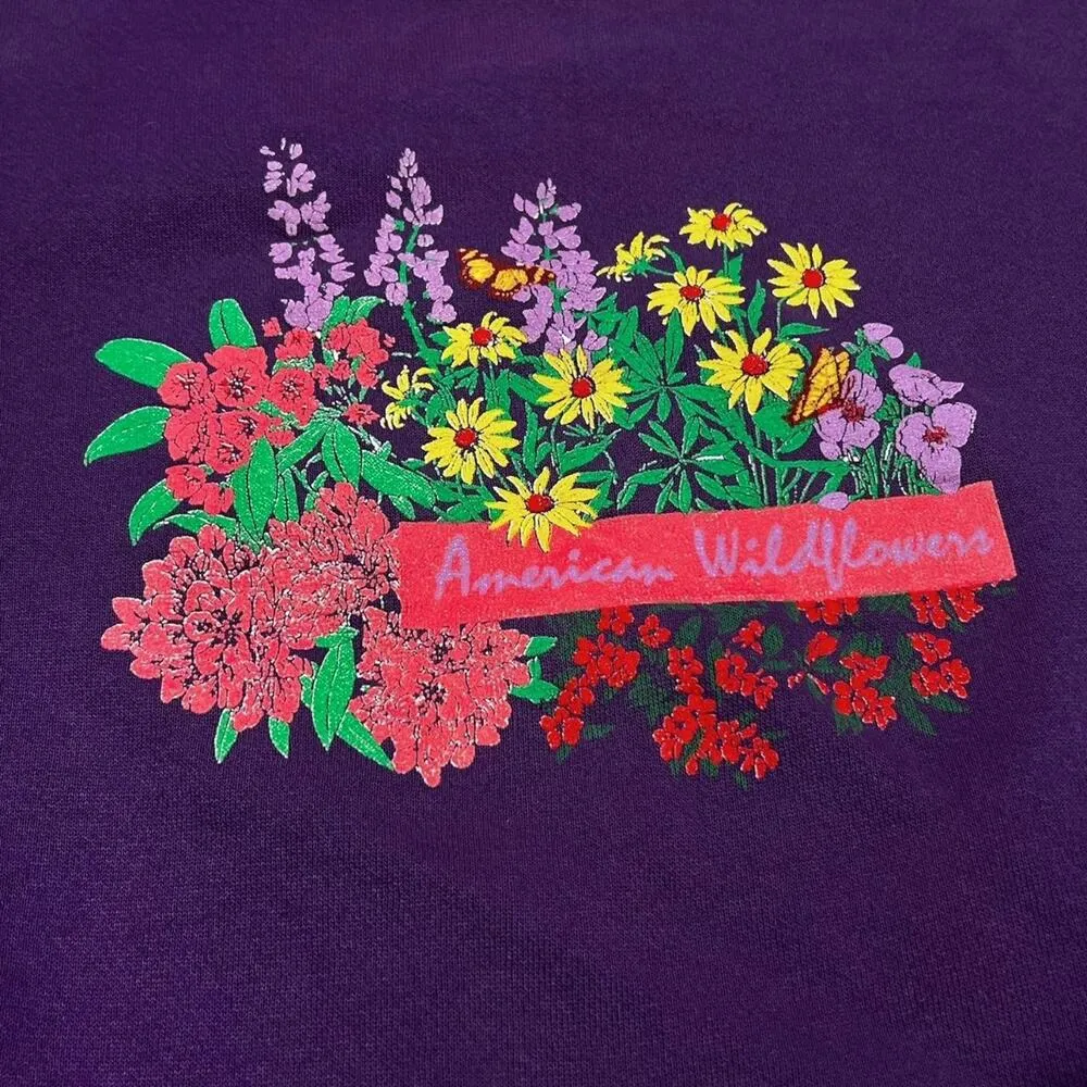 ★ Vintage Floral Garden 80’s Purple Flower Crewneck Sweatshirt ★ Size L - Image 3