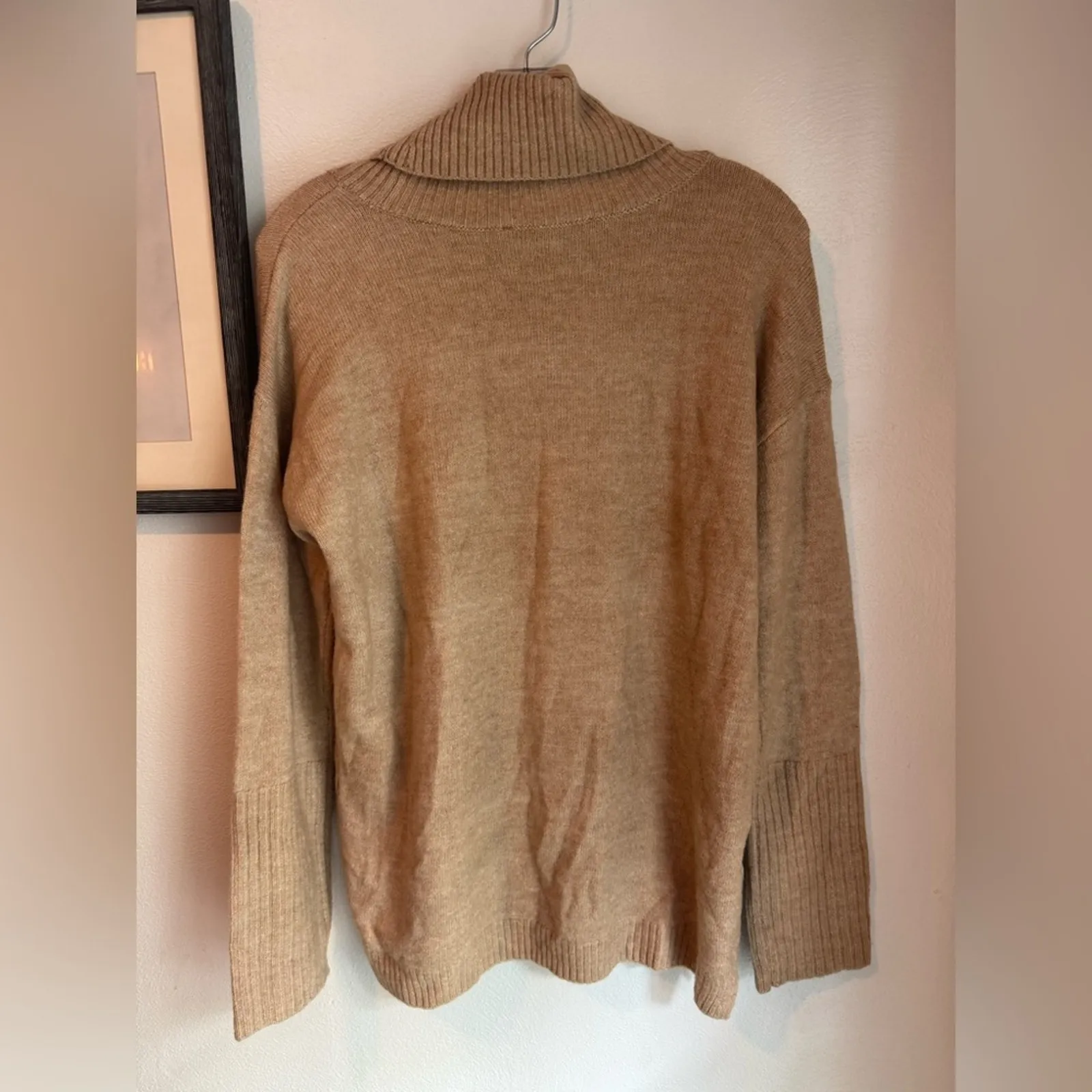 NWT Loft Tan Turtleneck Rib Trim Cozy Sweater - Image 3